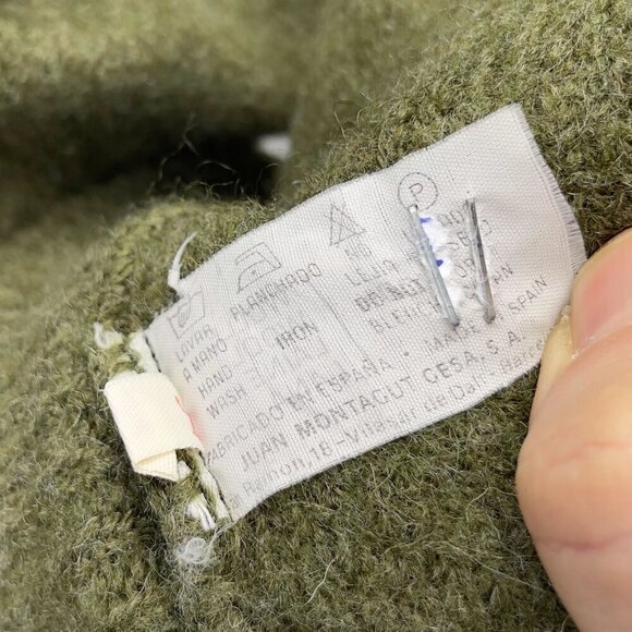 MONTAGUT VTG Wool Boxy Button up Ruffled Velevet Suede Green Cardigan s S-M - Picture 10 of 11